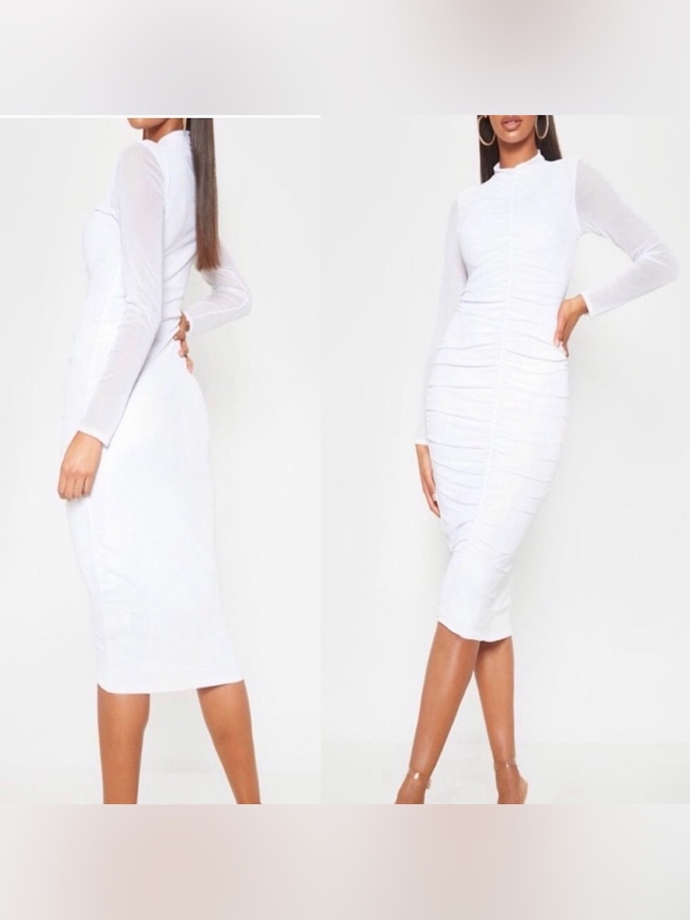 Pretty Little Thing White Long Sleeve Bodycon Midi Dress Womens Small 4
